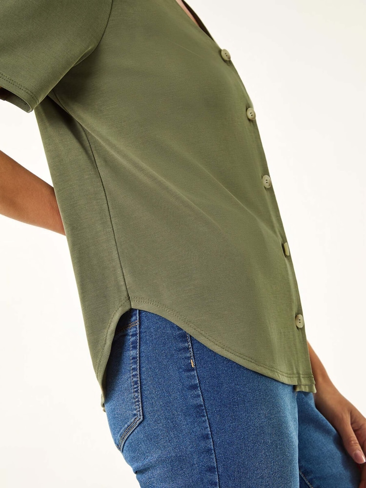 Roman Green Petite V-Neck Buttoned Top - Image 5 of 5 Roman Green Petite V-Neck Buttoned Top - Image 5 of 5
