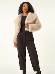 Roman Natural Petite Cropped Fur Coat - Image 2 of 5