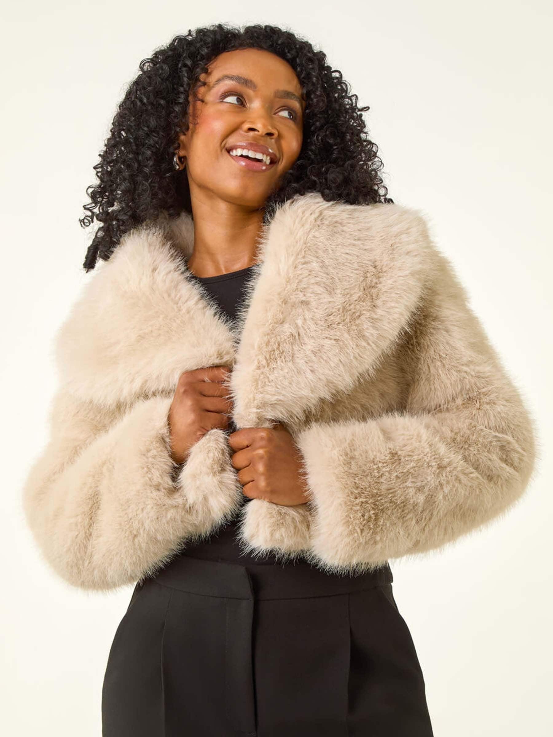 Buy Roman Natural Petite Cropped Fur Coat from Next USA