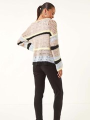 Roman Brown Petite Stripe Open Knitted Jumper - Image 3 of 5