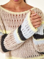 Roman Brown Petite Stripe Open Knitted Jumper - Image 5 of 5