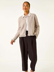 Natural - Roman Petite Flute Hem Buttoned Cardigan - Imagem 1 de 5