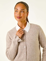 Natural - Roman Petite Flute Hem Buttoned Cardigan - Imagem 5 de 5