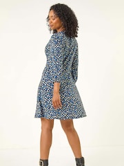 Roman Blue Petite Spot Tie Front Dress - Image 3 of 5