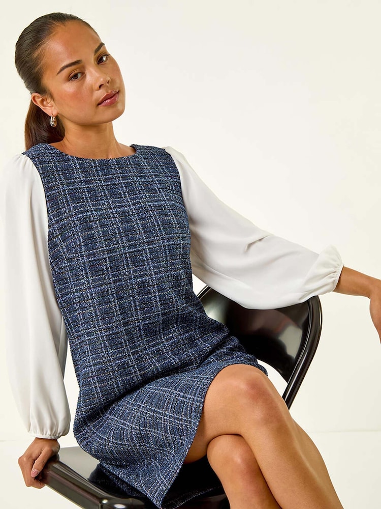 Roman Blue Petite Boucle Contrast Sleeve Dress - Image 1 of 5