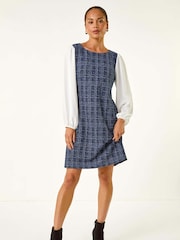 Roman Blue Petite Boucle Contrast Sleeve Dress - Image 2 of 5