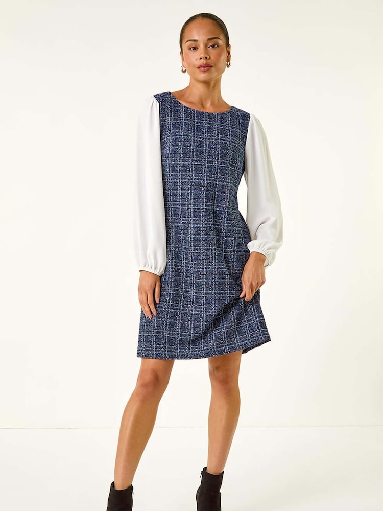Roman Blue Petite Boucle Contrast Sleeve Dress - Image 2 of 5