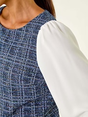 Roman Blue Petite Boucle Contrast Sleeve Dress - Image 5 of 5