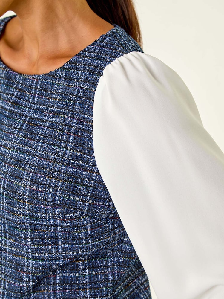 Roman Blue Petite Boucle Contrast Sleeve Dress - Image 5 of 5