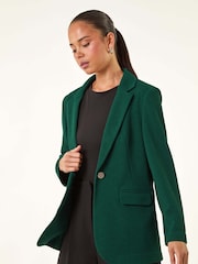 Roman Deep Blue Green Petite Textured Buttoned Blazer - Image 1 of 5