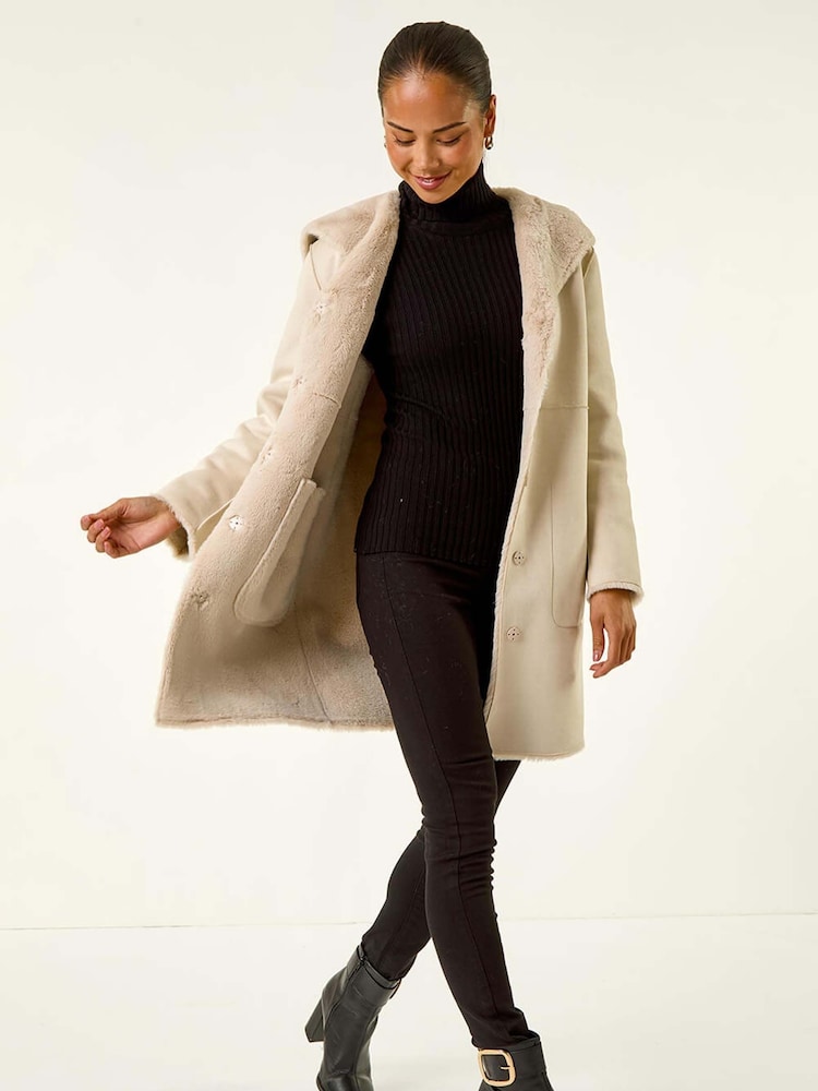 Roman Natural Reversible Faux Sheepskin Coat - Image 2 of 5 Roman Natural Reversible Faux Sheepskin Coat - Image 2 of 5