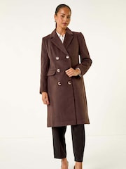 Roman Brown Petite Double Breasted Coat - Image 4 of 5