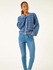 Roman Blue Petite Buttoned Knit Cardigan - Image 3 of 5
