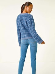 Roman Blue Petite Buttoned Knit Cardigan - Image 4 of 5