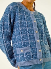 Roman Blue Petite Buttoned Knit Cardigan - Image 5 of 5