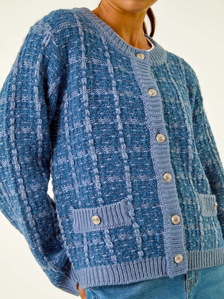 Roman Blue Petite Buttoned Knit Cardigan - Image 5 of 5