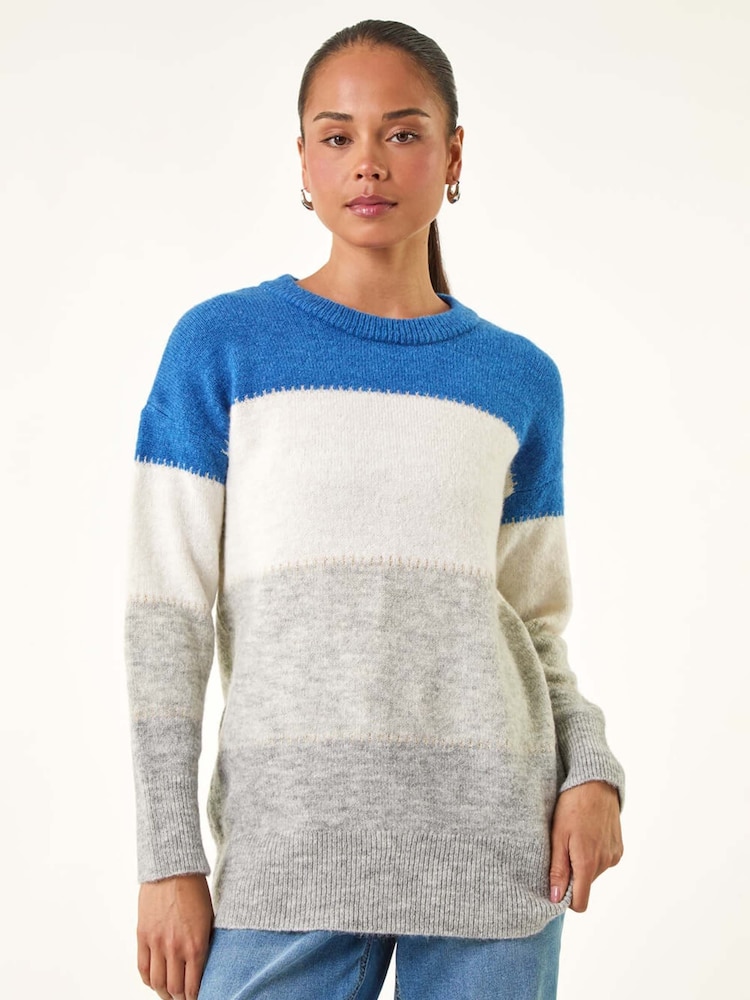 Roman Grey Petite Stripe Knitted Jumper - Image 1 of 5 Roman Grey Petite Stripe Knitted Jumper - Image 1 of 5