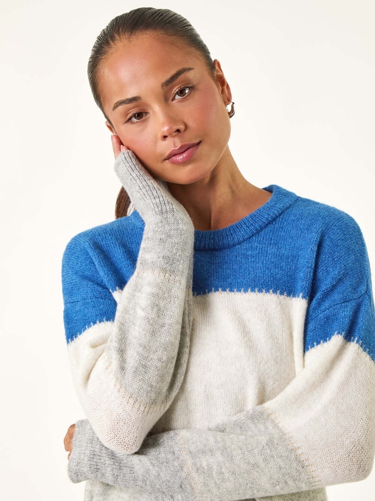 Roman Grey Petite Stripe Knitted Jumper - Image 2 of 5 Roman Grey Petite Stripe Knitted Jumper - Image 2 of 5