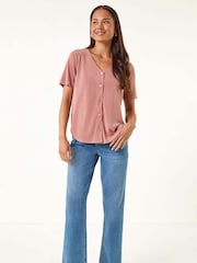 Roman Pink Petite V-Neck Buttoned Top - Image 1 of 5