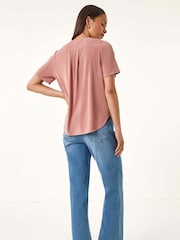 Roman Pink Petite V-Neck Buttoned Top - Image 3 of 5