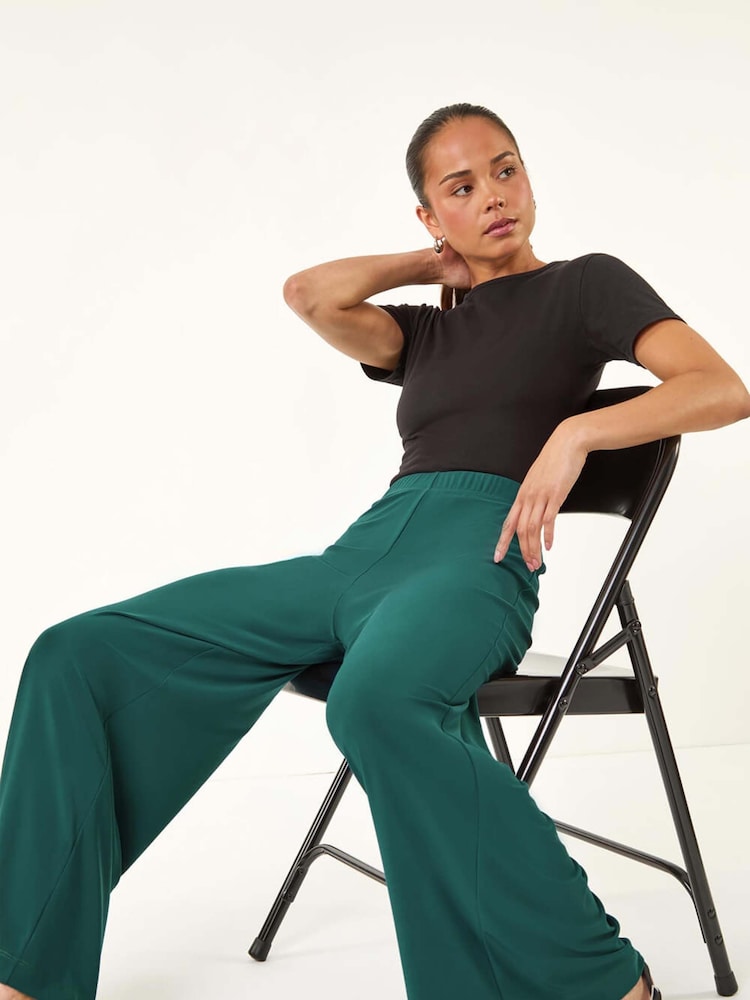 Roman Green Petite Wide Leg Stretch Trousers - Image 2 of 5 Roman Green Petite Wide Leg Stretch Trousers - Image 2 of 5