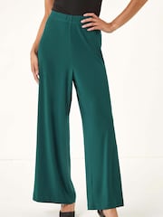 Roman Green Petite Wide Leg Stretch Trousers - Image 4 of 5