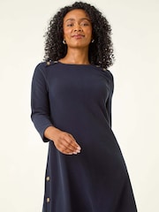 Roman Blue Petite Buttoned Stretch Dress - Image 4 of 5