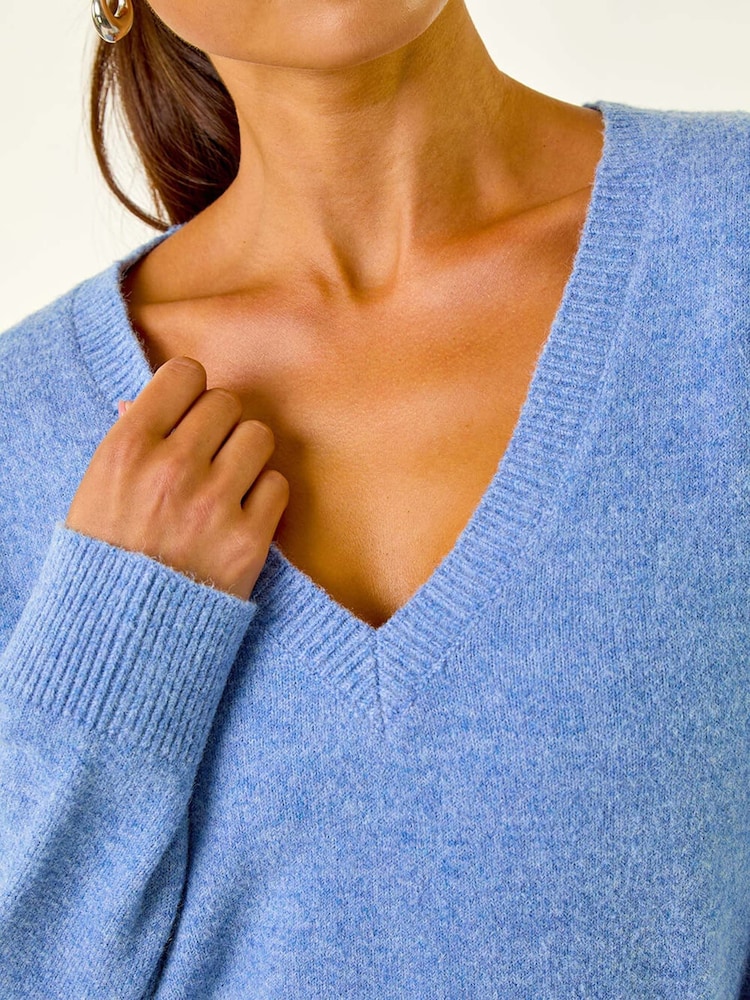 Roman Blue Petite V-Neck Knit Jumper - Image 5 of 5 Roman Blue Petite V-Neck Knit Jumper - Image 5 of 5