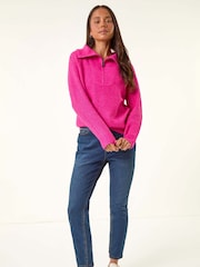 Roman Pink Petite Zip Detail Collared Jumper - Image 2 of 5