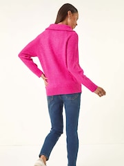 Roman Pink Petite Zip Detail Collared Jumper - Image 3 of 5