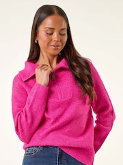 Roman Pink Petite Zip Detail Collared Jumper - Image 4 of 5