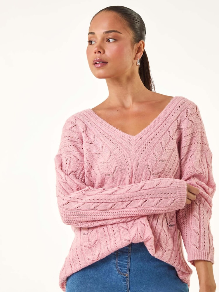 Roman Pink Petite V-Neck Knit Jumper - Image 1 of 5 Roman Pink Petite V-Neck Knit Jumper - Image 1 of 5