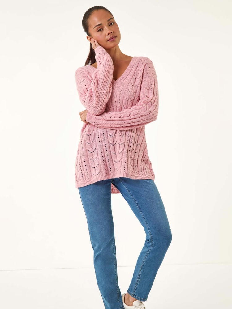 Roman Pink Petite V-Neck Knit Jumper - Image 2 of 5 Roman Pink Petite V-Neck Knit Jumper - Image 2 of 5