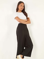 Roman Black Petite Cropped Wide Leg Stretch Trousers - Image 1 of 5