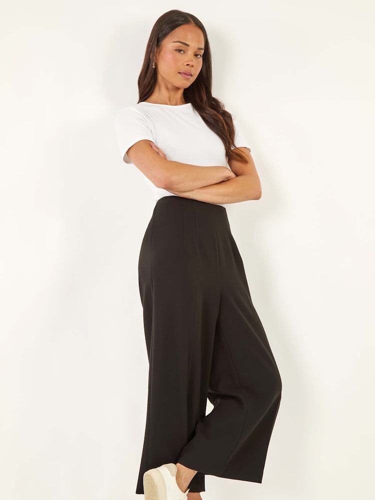 Roman Black Petite Cropped Wide Leg Stretch Trousers - Image 1 of 5