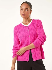 Roman Pink Petite Cable Knitted Cardigan - Image 1 of 5