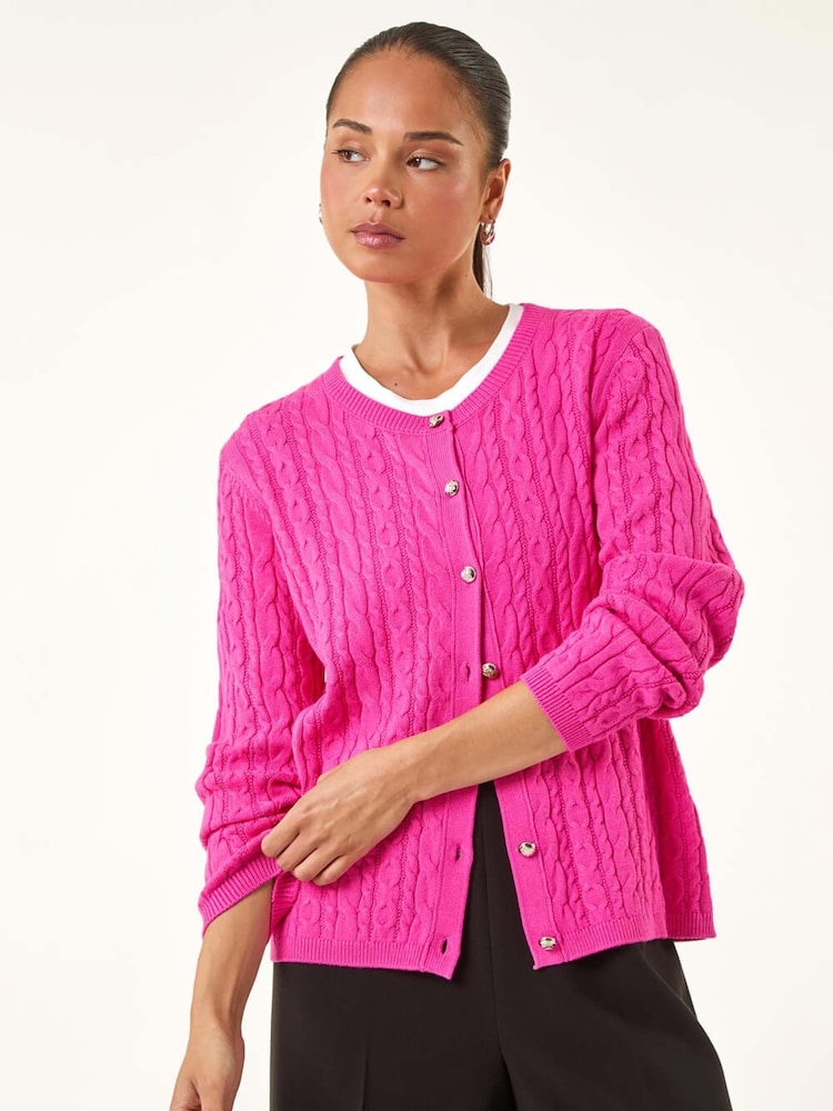 Roman Pink Petite Cable Knitted Cardigan - Image 1 of 5
