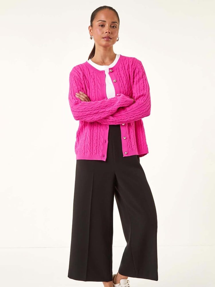 Roman Pink Petite Cable Knitted Cardigan - Image 2 of 5