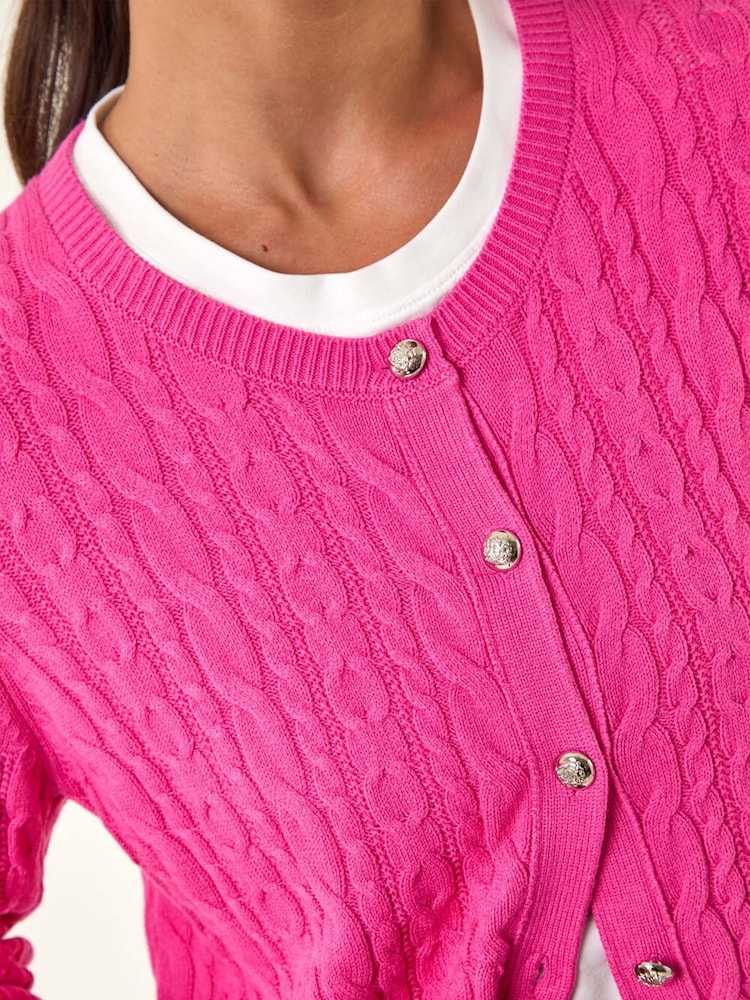 Roman Pink Petite Cable Knitted Cardigan - Image 5 of 5