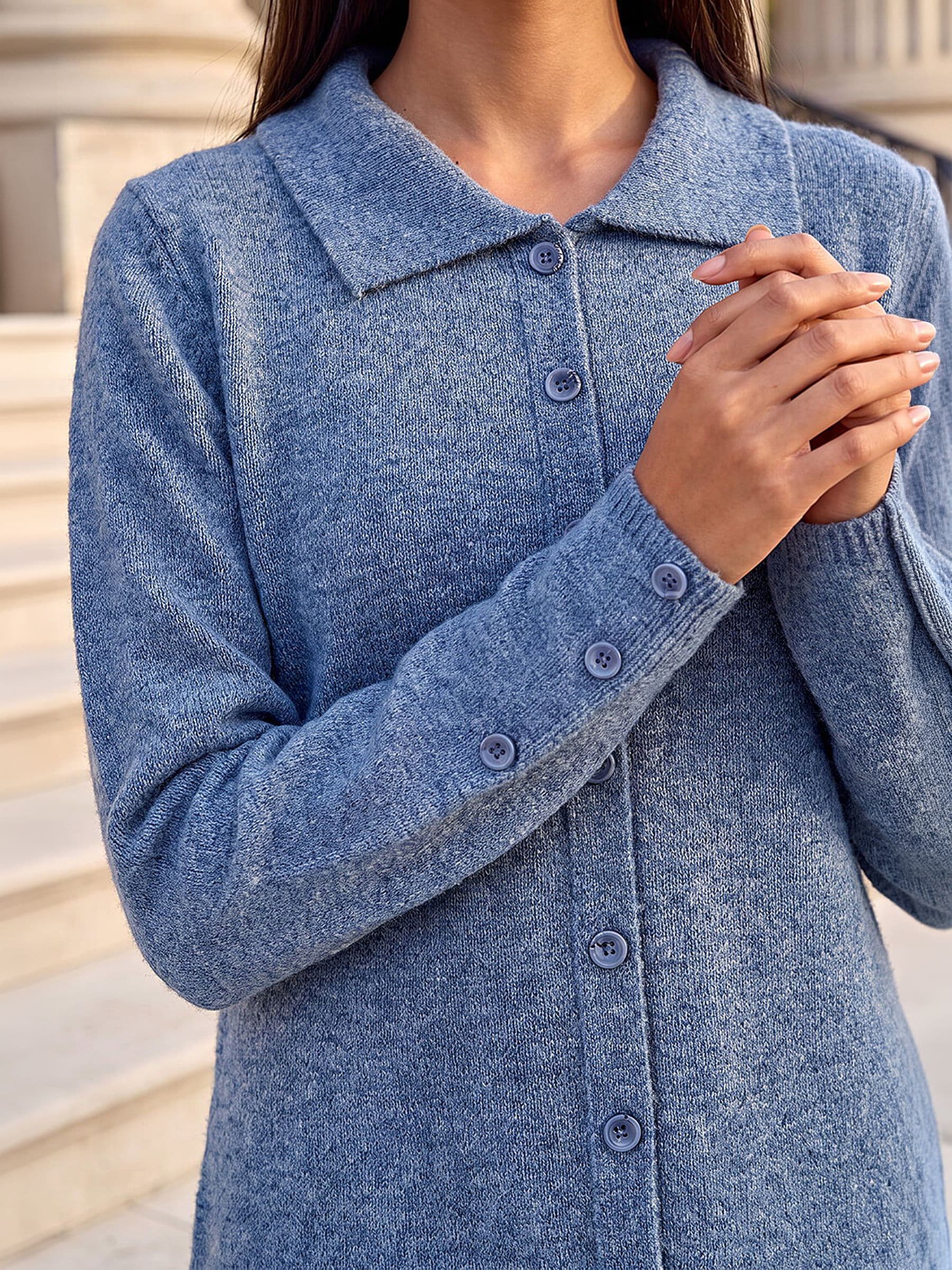 Buy Roman Blue Collar Detail Knit Shift Dress from Next Canada