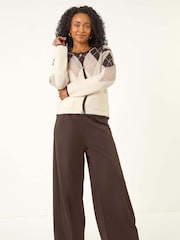 Roman Natural Petite Buttoned Argyle Knit Cardigan - Image 2 of 5