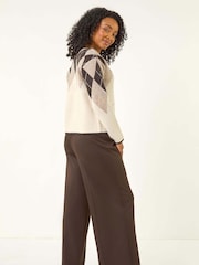 Roman Natural Petite Buttoned Argyle Knit Cardigan - Image 3 of 5