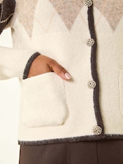 Roman Natural Petite Buttoned Argyle Knit Cardigan - Image 5 of 5