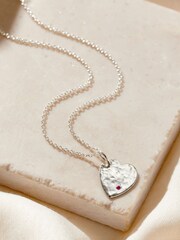 Posh Totty Designs Silver Tone Personalised Textured Confetti Birthstone Heart Necklace - Image 1 of 4