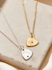 Posh Totty Designs Silver Tone Personalised Textured Confetti Birthstone Heart Necklace - Image 2 of 4