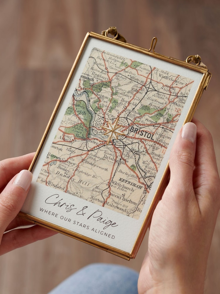Christmas vintage Map Print with Gold Star by Posh Totty Designs - Image 1 of 4