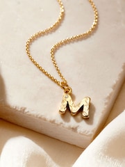 Posh Totty Designs Gold Tone Textured Birthstone Initial Letter Necklace - Image 2 of 5