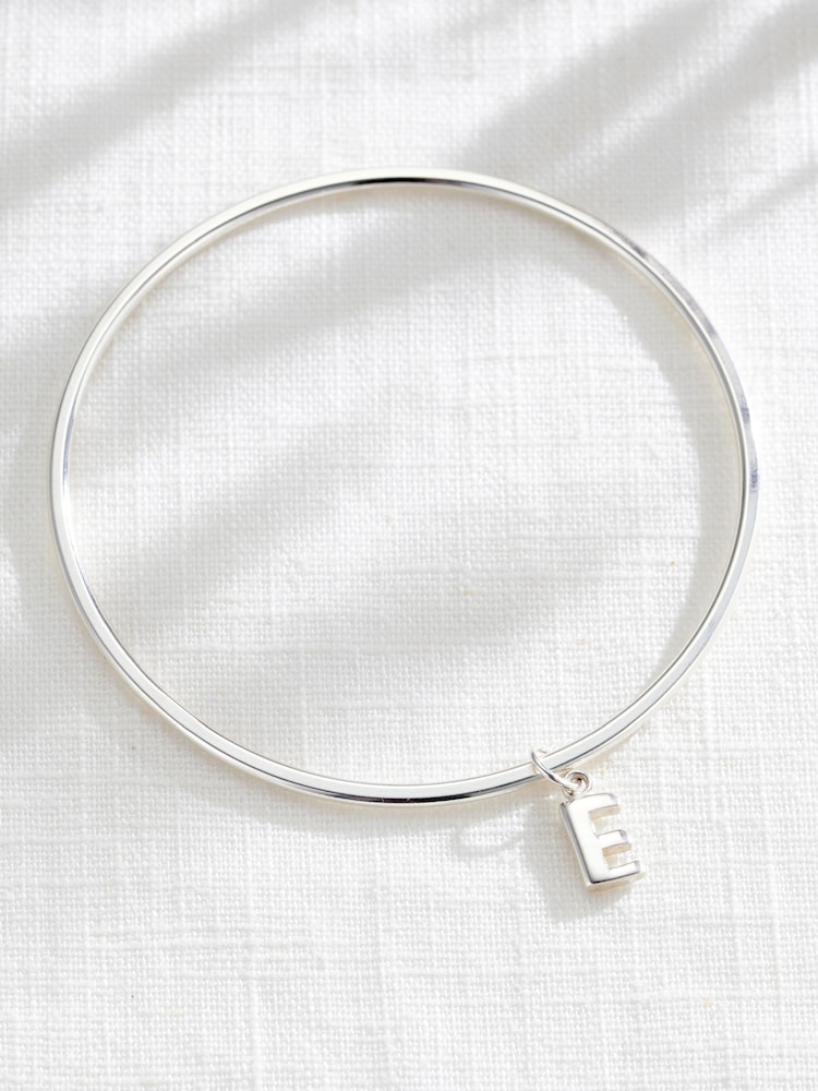 Posh Totty Designs Silver Tone Chunky Initial Charm Bangle - Image 1 of 4 Posh Totty Designs Silver Tone Chunky Initial Charm Bangle - Image 1 of 4