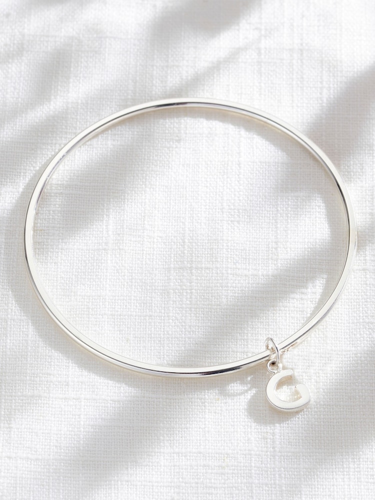 Posh Totty Designs Silver Tone Chunky Initial Charm Bangle - Image 2 of 4 Posh Totty Designs Silver Tone Chunky Initial Charm Bangle - Image 2 of 4