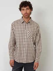 Threadbare Brown Brushed Check Flannel Relaxed Fit Shirt - Image 1 of 4